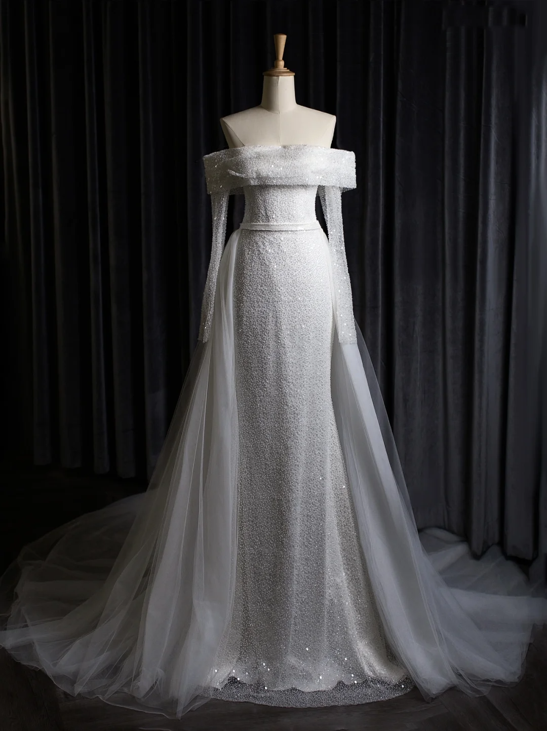 Vintage Wedding Dress Mermaid Off The Shoulder White Long Sleeves Sequin Long Wedding Dresses Bridal Gowns Brides Gown DH403