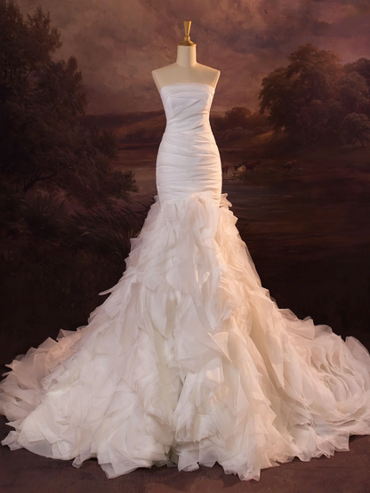 Pretty Wedding Dress Mermaid Strapless Layers Ruffles White Tulle Long Wedding Dresses Bridal Gowns Brides Gown DH406