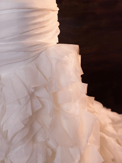 Pretty Wedding Dress Mermaid Strapless Layers Ruffles White Tulle Long Wedding Dresses Bridal Gowns Brides Gown DH406