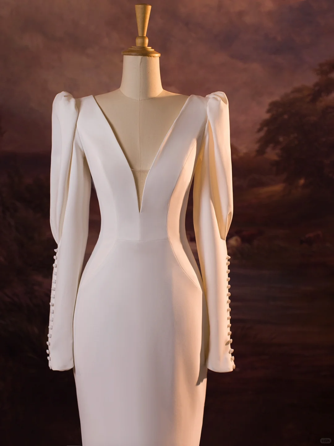 Vintage Wedding Dress Mermaid V Neck White Long Sleeves Satin Long Wedding Dresses Bridal Gowns Brides Gown DH407