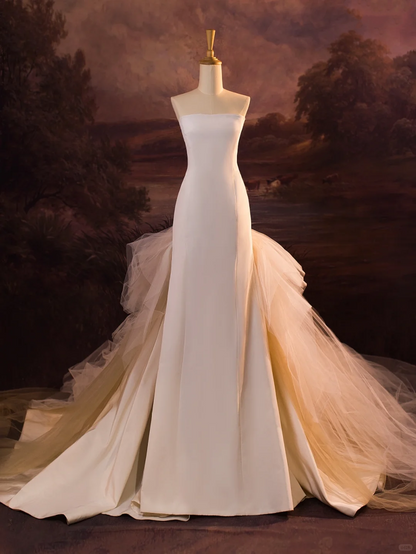 Pretty Wedding Dress Mermaid Strapless Layers Ruffles White Tulle Long Wedding Dresses Bridal Gowns Brides Gown DH409