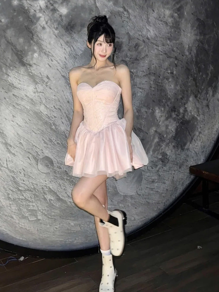 Cute Ball Gown Sweetheart Pink Lace Short Summer Homecoming Dress Hoco Dress Birthday Outfit 21st Birthday Mini Party Dresses DH415