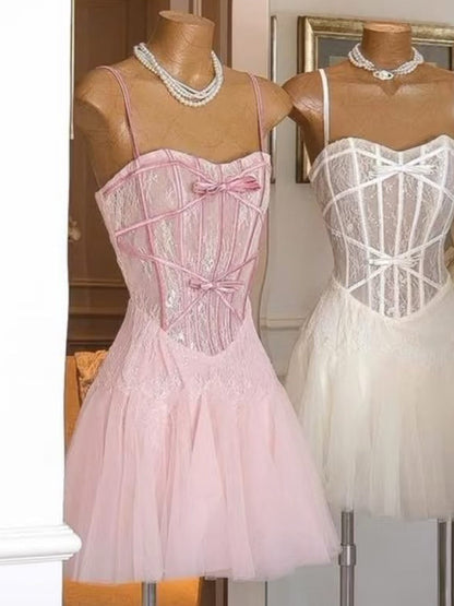 Trendy A Line Spaghetti Straps Lace Mini Short Formal 8th Grade Homecoming Dresses Summer Middle School Hoco Dress Homecoming Outfits DH437