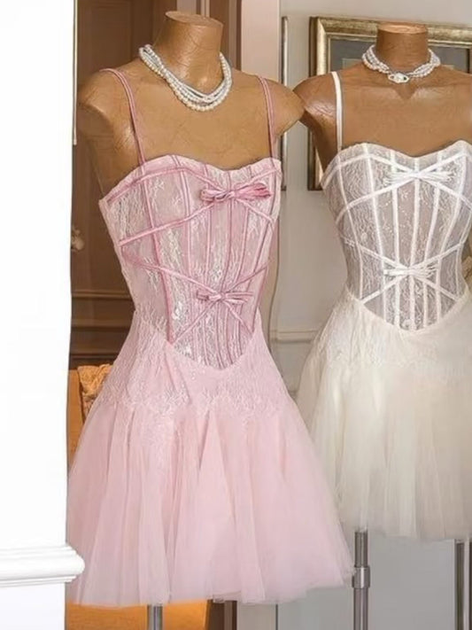 Trendy A Line Spaghetti Straps Lace Mini Short Formal 8th Grade Homecoming Dresses Summer Middle School Hoco Dress Homecoming Outfits DH437