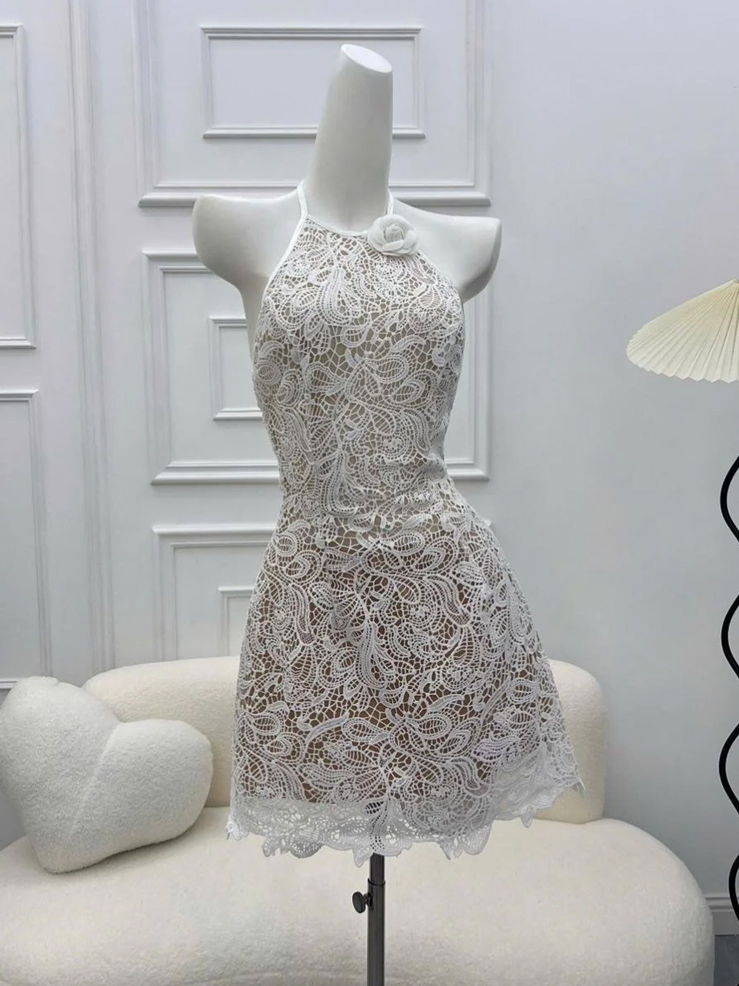 Pretty A line Scoop White Lace Short Formal 8th Grade Homecoming Dresses Summer Middle School Hoco Dress Homecoming Outfits DH440