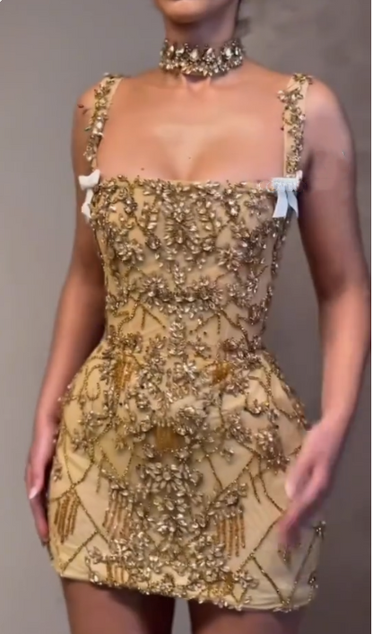 Pretty Sheath Square Neck Sleeveless Gold Short Formal 8th Grade Homecoming Dresses Summer Middle School Hoco Dress Homecoming Outfits DH444