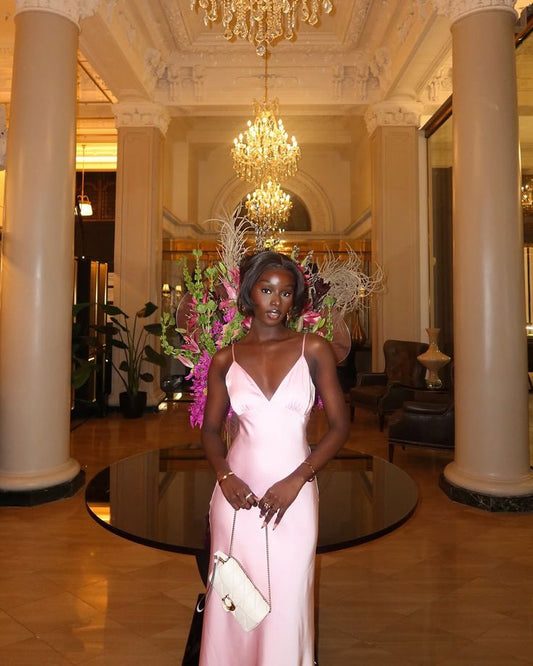 Elegant Sheath Spaghetti Straps Pink Satin Long Prom Dresses Party Dress Summer 20th Birthday Outfits 18th Birthday Dresses DH481