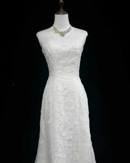 Vintage Wedding Dress 1950s 1940s Mermaid Strapless Lace White Long Wedding Dresses Bridal Gowns Brides Gown DH526