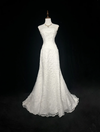 Vintage Wedding Dress 1950s 1940s Mermaid Strapless Lace White Long Wedding Dresses Bridal Gowns Brides Gown DH526