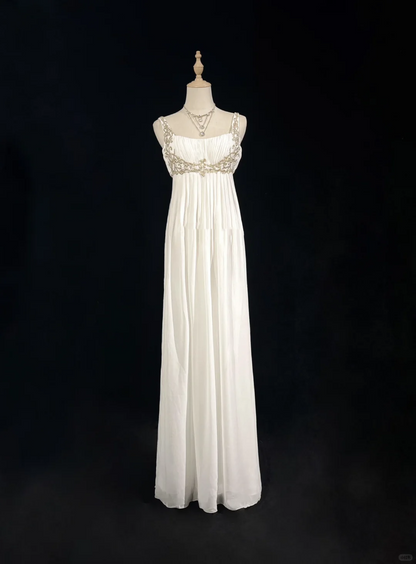 Vintage Wedding Dress 1950s 1940s A line Square Neck Chiffon White Long Wedding Dresses Bridal Gowns Brides Gown DH529