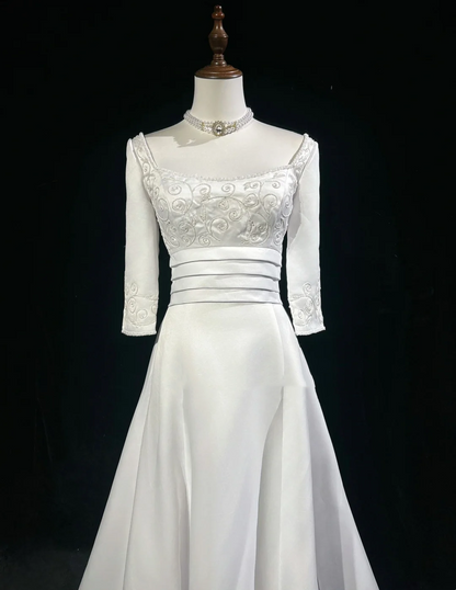 Vintage Wedding Dress 1950s 1940s Ball Gown Square Neck Satin White Long Wedding Dresses Bridal Gowns Brides Gown DH530