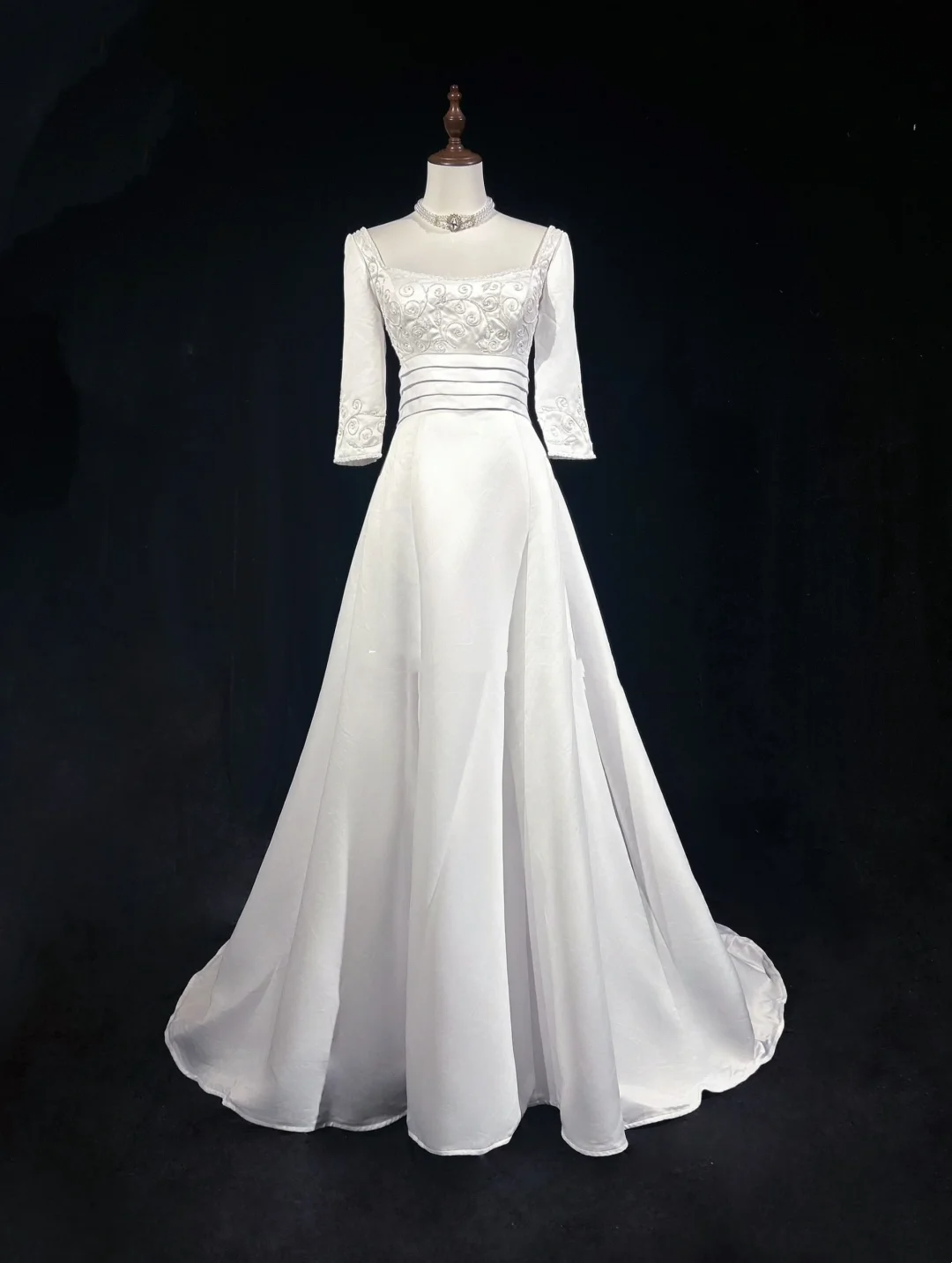 Vintage Wedding Dress 1950s 1940s Ball Gown Square Neck Satin White Long Wedding Dresses Bridal Gowns Brides Gown DH530