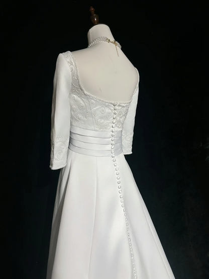 Vintage Wedding Dress 1950s 1940s Ball Gown Square Neck Satin White Long Wedding Dresses Bridal Gowns Brides Gown DH530