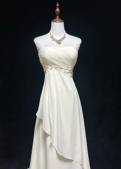 Vintage Wedding Dress A line Strapless Chiffon White Sleeveless Long Beach Wedding Dresses Bridal Gowns Brides Gown With Beads DH540