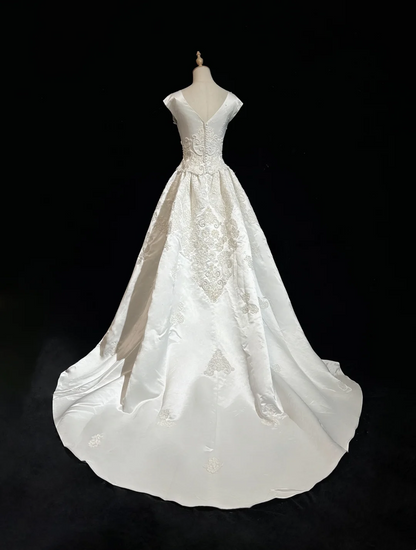 Vintage Wedding Dress 1950s 1940s Ball Gown V Neck Lace White Long Wedding Dresses Bridal Gowns Brides Gown DH541