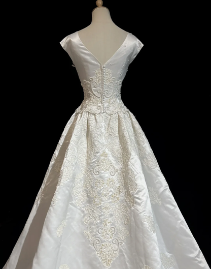 Vintage Wedding Dress 1950s 1940s Ball Gown V Neck Lace White Long Wedding Dresses Bridal Gowns Brides Gown DH541