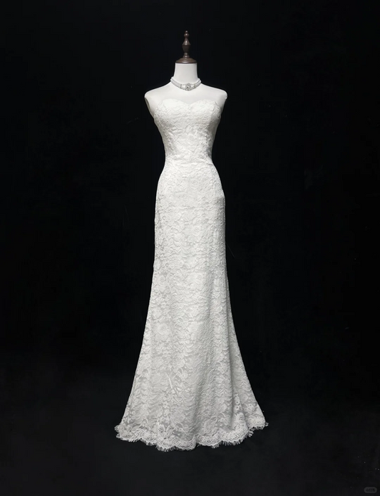 Vintage Wedding Dress 1950s 1940s Mermaid Strapless Lace White Long Wedding Dresses Bridal Gowns Brides Gown DH543