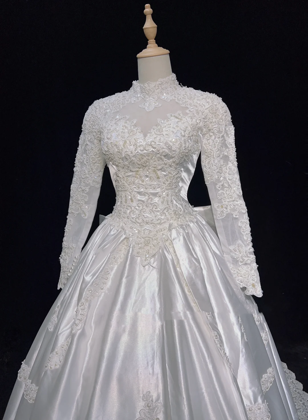 Retro Wedding Dress 1950s 1940s Ball Gown High Neck Lace White Long Sleeves Wedding Dresses Bridal Gowns Brides Gown DH544