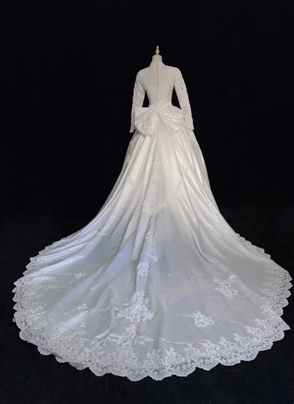 Retro Wedding Dress 1950s 1940s Ball Gown High Neck Lace White Long Sleeves Wedding Dresses Bridal Gowns Brides Gown DH544