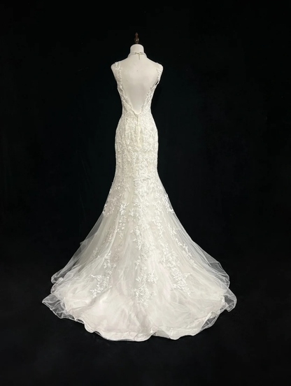 Vintage Wedding Dress 1950s 1940s Mermaid Scoop Lace White Long Wedding Dresses Bridal Gowns Brides Gown DH545