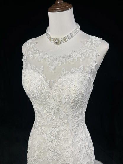 Vintage Wedding Dress 1950s 1940s Mermaid Scoop Lace White Long Wedding Dresses Bridal Gowns Brides Gown DH545