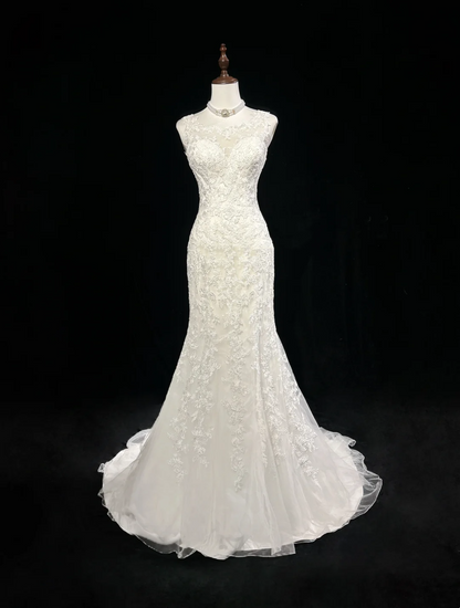 Vintage Wedding Dress 1950s 1940s Mermaid Scoop Lace White Long Wedding Dresses Bridal Gowns Brides Gown DH545