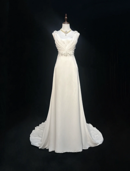 Vintage Wedding Dress 1950s 1940s A line V Neck Chiffon White Long Wedding Dresses Bridal Gowns Brides Gown DH546