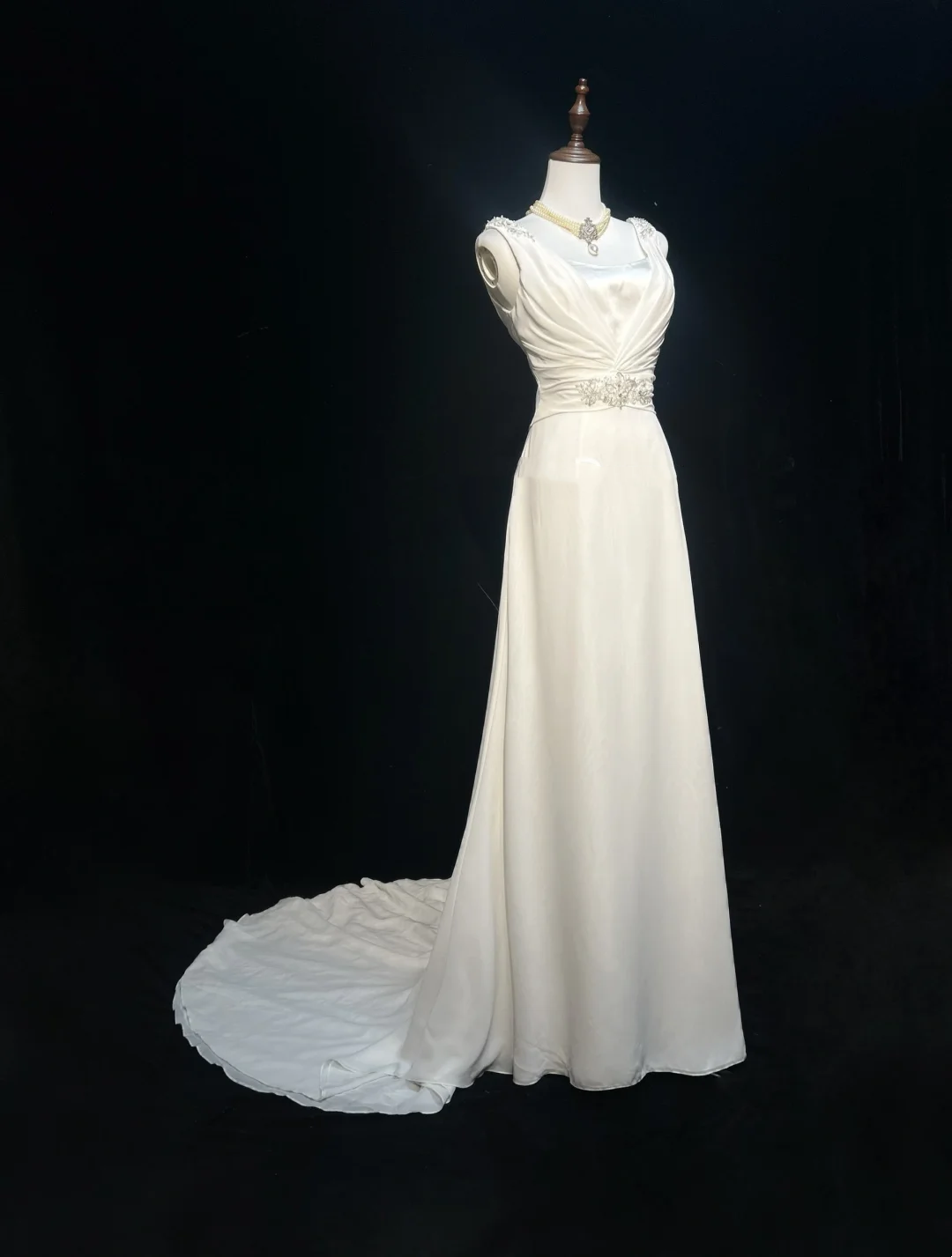 Vintage Wedding Dress 1950s 1940s A line V Neck Chiffon White Long Wedding Dresses Bridal Gowns Brides Gown DH546