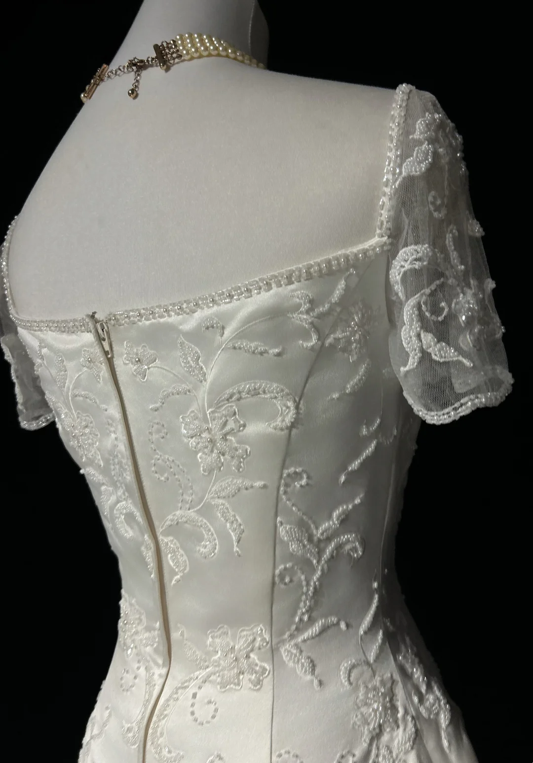 Retro Wedding Dress 1950s 1940s A line Square Neck Satin White Long Wedding Dresses Bridal Gowns Brides Gown DH547