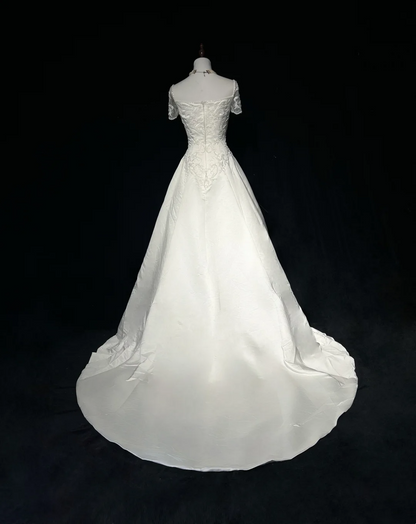 Retro Wedding Dress 1950s 1940s A line Square Neck Satin White Long Wedding Dresses Bridal Gowns Brides Gown DH547