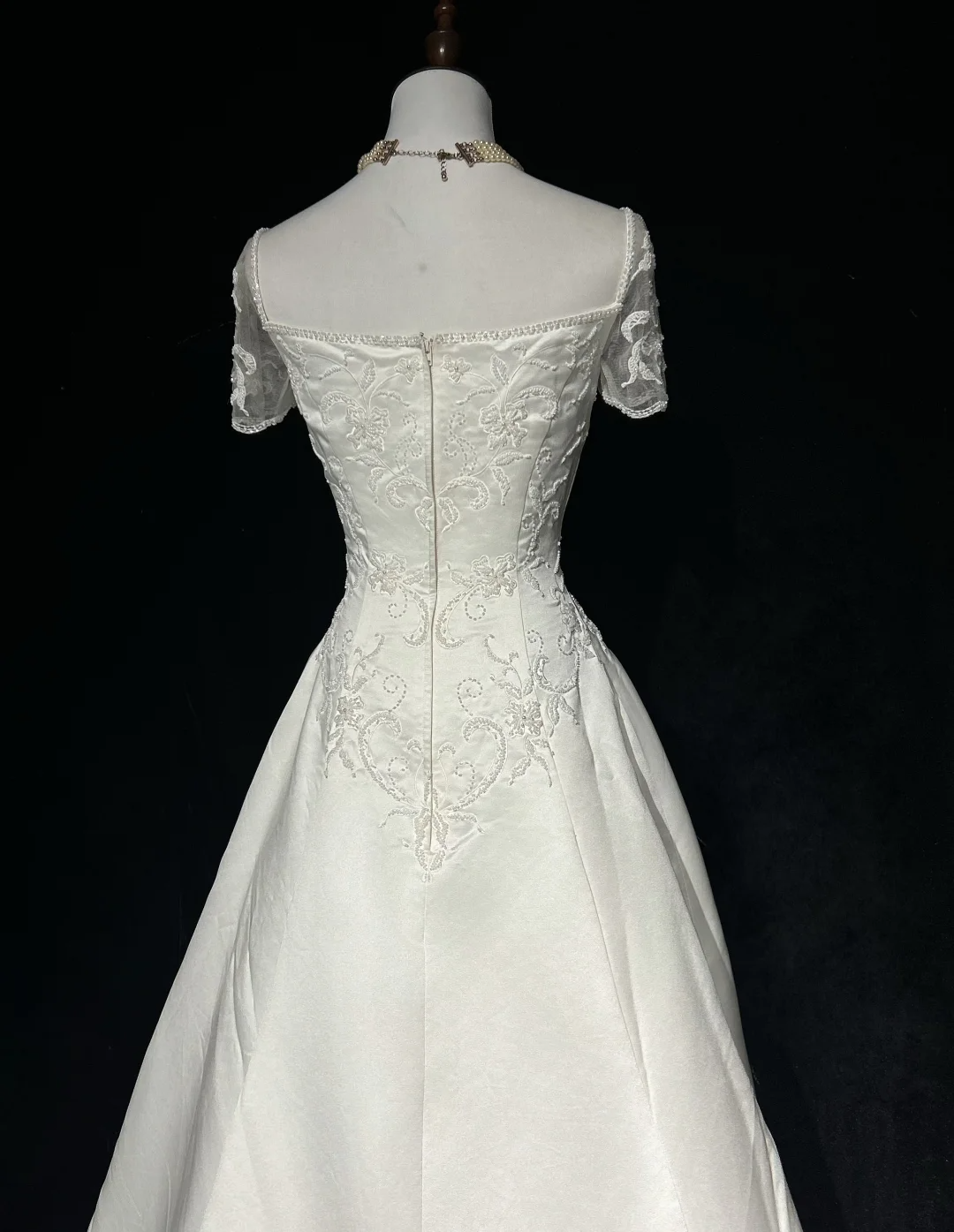 Retro Wedding Dress 1950s 1940s A line Square Neck Satin White Long Wedding Dresses Bridal Gowns Brides Gown DH547