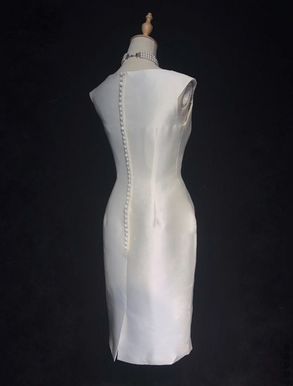 Modest Wedding Dress Sheath Scoop White Satin Summer Short Wedding Dresses Bride Dress Bridal Gowns DH548