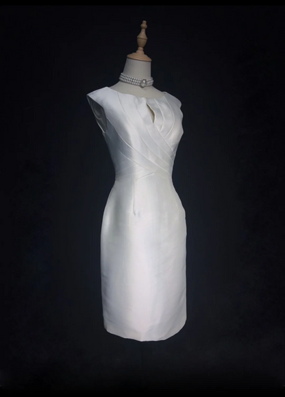 Modest Wedding Dress Sheath Scoop White Satin Summer Short Wedding Dresses Bride Dress Bridal Gowns DH548