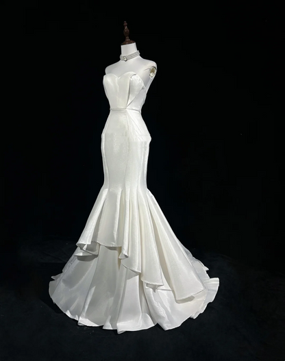 Vintage Wedding Dress 1950s 1940s Mermaid Sweetheart Satin White Long Wedding Dresses Bridal Gowns Brides Gown DH549