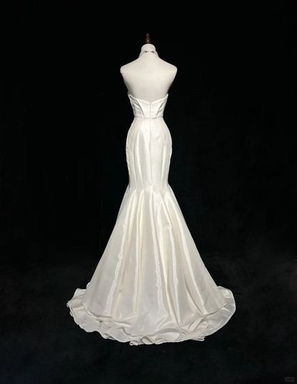Vintage Wedding Dress 1950s 1940s Mermaid Sweetheart Satin White Long Wedding Dresses Bridal Gowns Brides Gown DH549