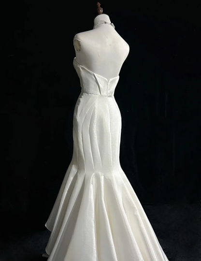 Vintage Wedding Dress 1950s 1940s Mermaid Sweetheart Satin White Long Wedding Dresses Bridal Gowns Brides Gown DH549