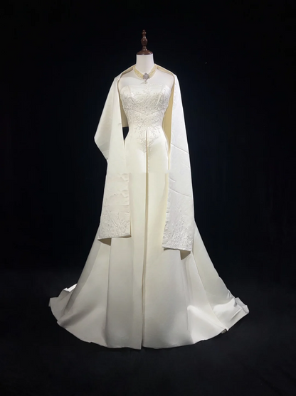 Retro Wedding Dress 1950s 1940s Ball Gown Strapless Satin Lace White Long Wedding Dresses Bridal Gowns Brides Gown DH550