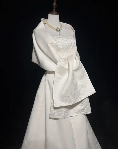 Retro Wedding Dress 1950s 1940s Ball Gown Strapless Satin Lace White Long Wedding Dresses Bridal Gowns Brides Gown DH550