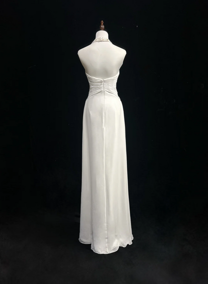 Vintage Wedding Dress 1970s A line Halter Chiffon White Long Wedding Dresses Bridal Gowns Elegant Brides Gown DH552