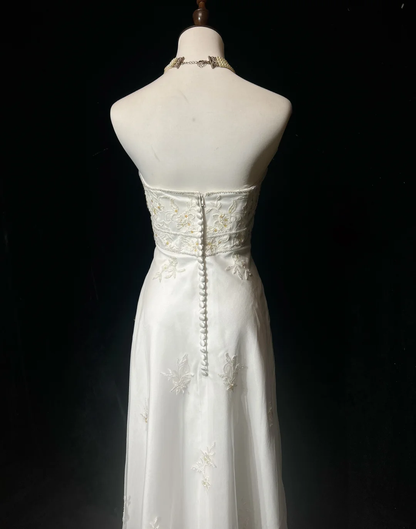 Vintage Wedding Dress 1970s High Low Strapless Lace White Long Wedding Dresses Bridal Gowns Elegant Brides Gown DH553