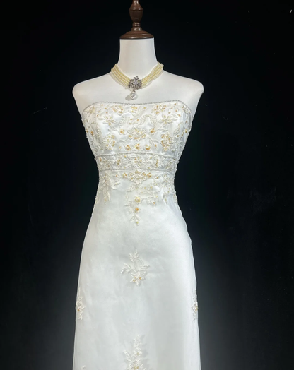 Vintage Wedding Dress 1970s High Low Strapless Lace White Long Wedding Dresses Bridal Gowns Elegant Brides Gown DH553