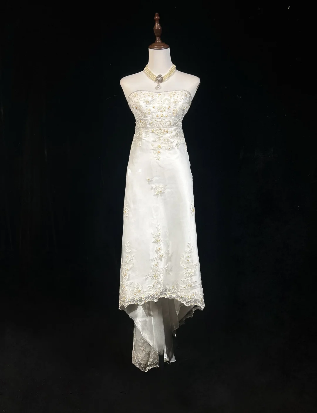 Vintage Wedding Dress 1970s High Low Strapless Lace White Long Wedding Dresses Bridal Gowns Elegant Brides Gown DH553