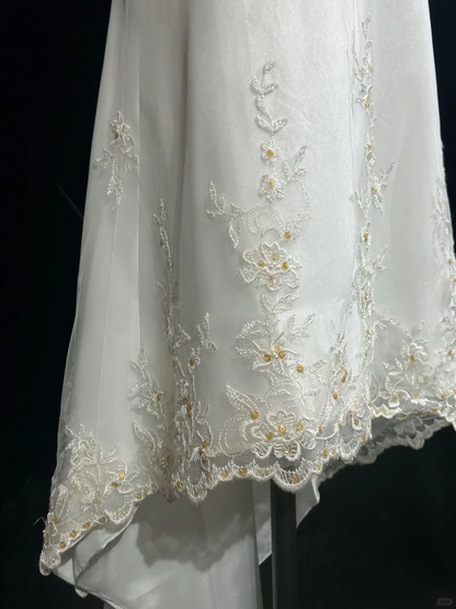 Vintage Wedding Dress 1970s High Low Strapless Lace White Long Wedding Dresses Bridal Gowns Elegant Brides Gown DH553