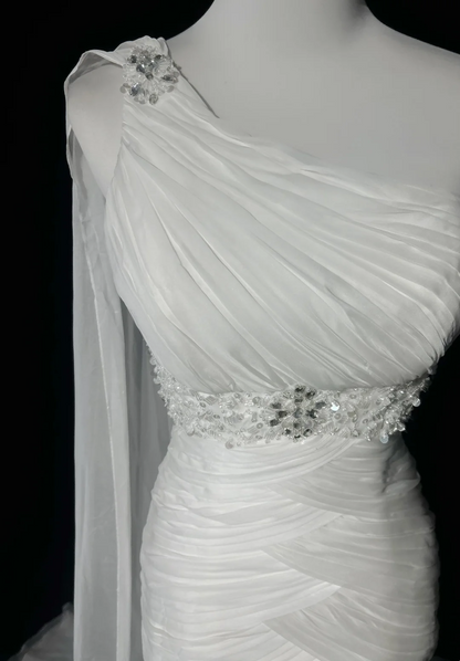 Retro Wedding Dress 1950s 1940s Mermaid One Shoulder Chiffon White Long Wedding Dresses Bridal Gowns Brides Gown DH554