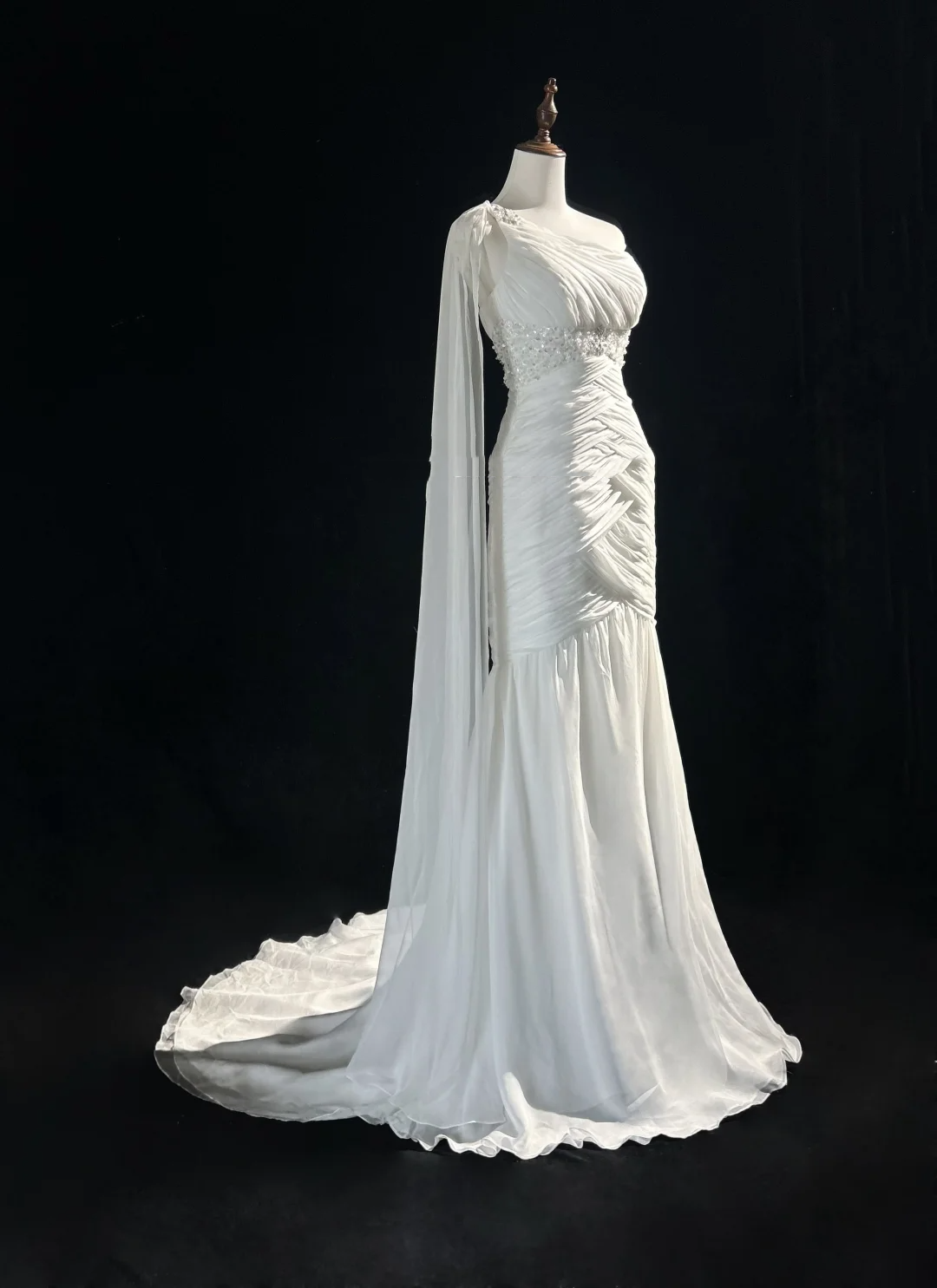Retro Wedding Dress 1950s 1940s Mermaid One Shoulder Chiffon White Long Wedding Dresses Bridal Gowns Brides Gown DH554