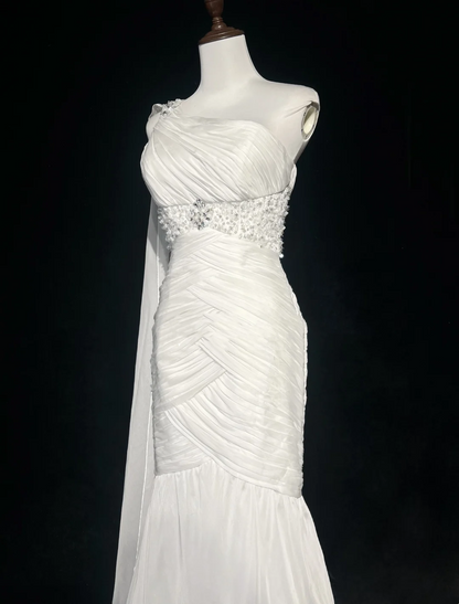 Retro Wedding Dress 1950s 1940s Mermaid One Shoulder Chiffon White Long Wedding Dresses Bridal Gowns Brides Gown DH554