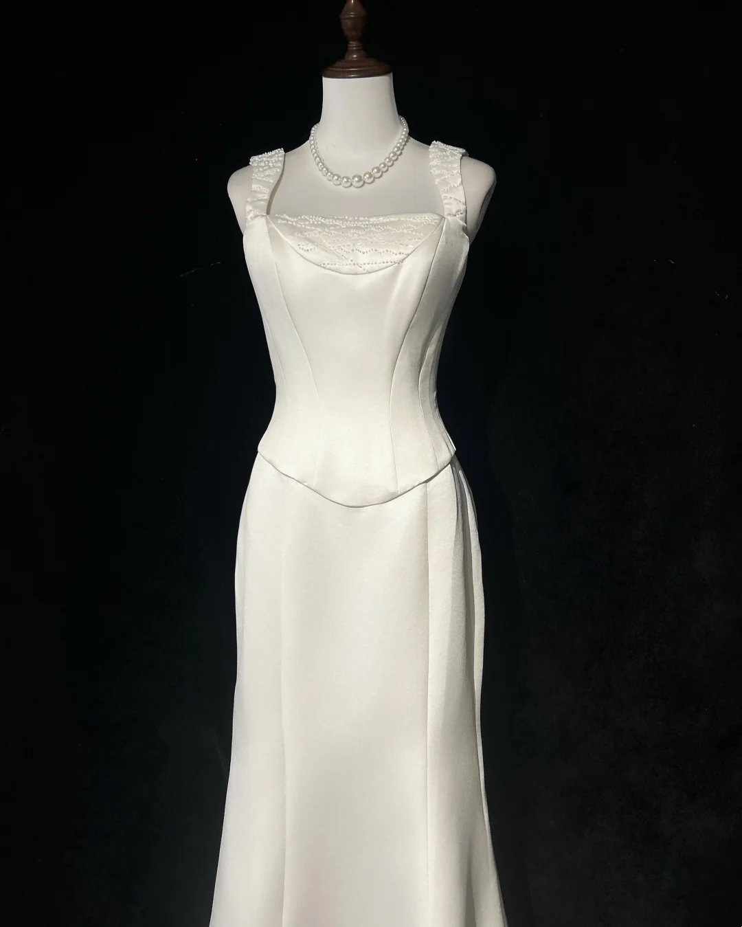 Vintage Wedding Dress 1970s Mermaid Square Neck Satin White Long Wedding Dresses Bridal Gowns Elegant Brides Gown DH557