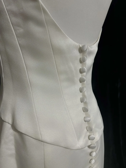 Vintage Wedding Dress 1970s Mermaid Square Neck Satin White Long Wedding Dresses Bridal Gowns Elegant Brides Gown DH557