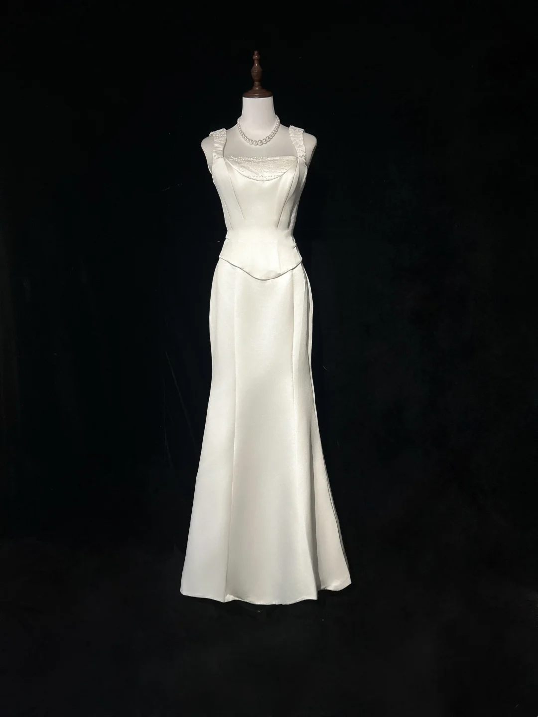 Vintage Wedding Dress 1970s Mermaid Square Neck Satin White Long Wedding Dresses Bridal Gowns Elegant Brides Gown DH557