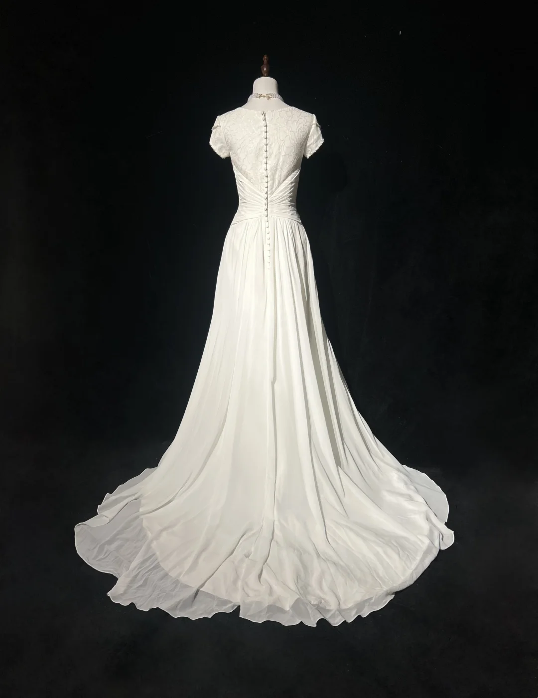 Vintage Wedding Dress 1970s A Line Scoop Neck Chiffon White Long Wedding Dresses Bridal Gowns Elegant Brides Gown DH559